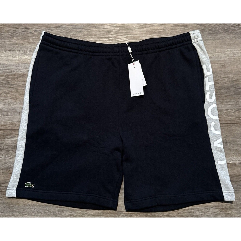 NEW Lacoste Men's Size 4XL 9 Regular Fit Navy Blue Gray Fleece Colorblock Shorts
